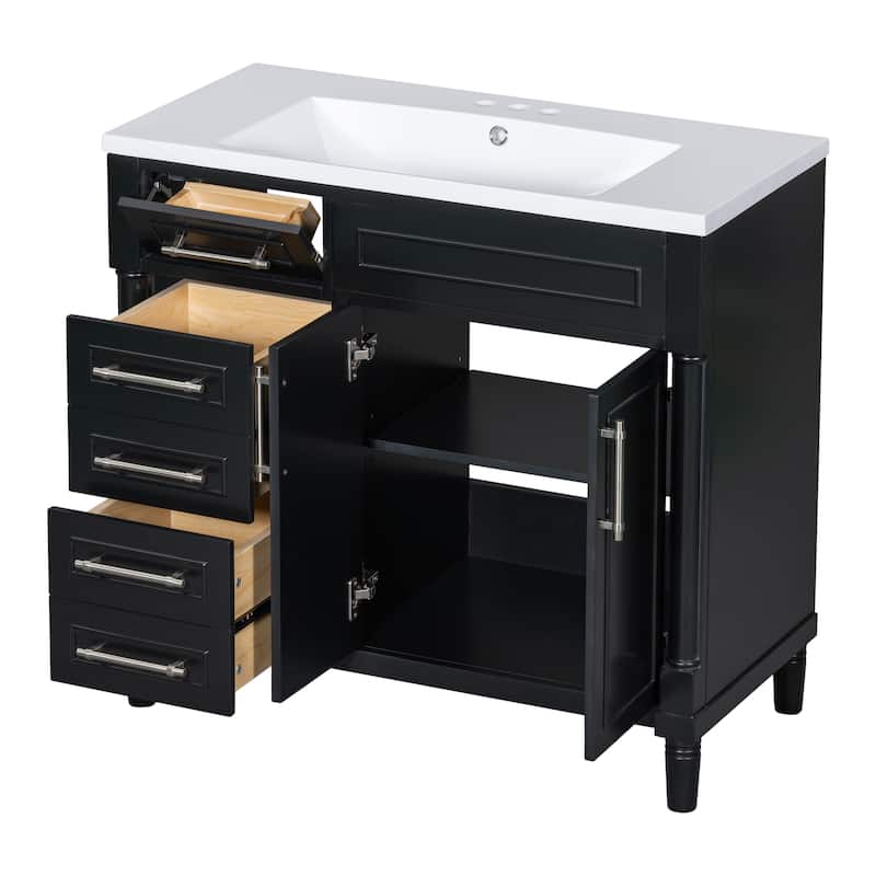 36''Bathroom Vanity With Sink,Freestanding Storage Cabinet With 2 Drawers,Solid Wood Frame Vanity Set,Height Adjustable Shelf