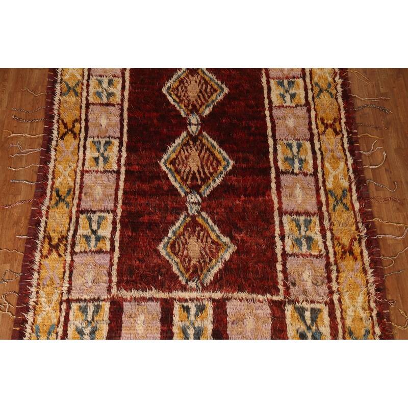 Hand Knotted Oriental 100% Wool Carpet Modern Tribal Red Moroccan Area Rug - 9' 7'' X 6' 8''