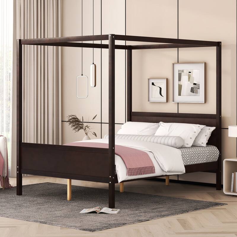Queen Size Canopy Platform Bed with Headboard and Footboard