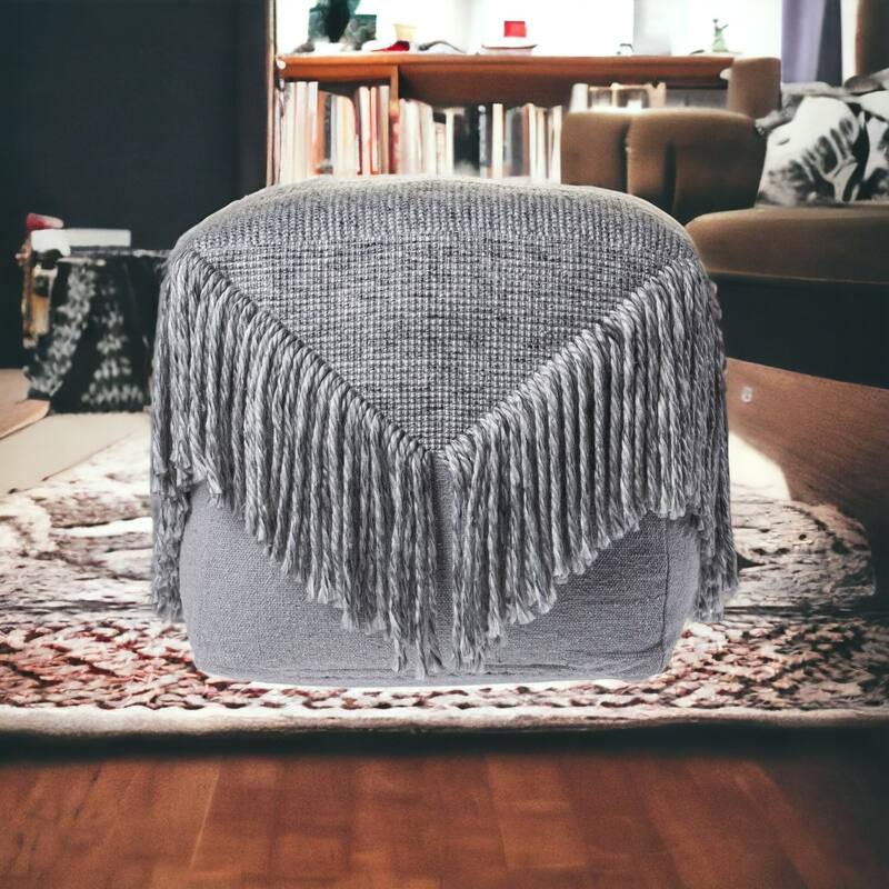 HomeRoots 18" Gray Wool Ottoman