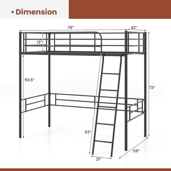 Costway Twin Metal Loft Bed Frame with Ladder Loft Bed with Safety