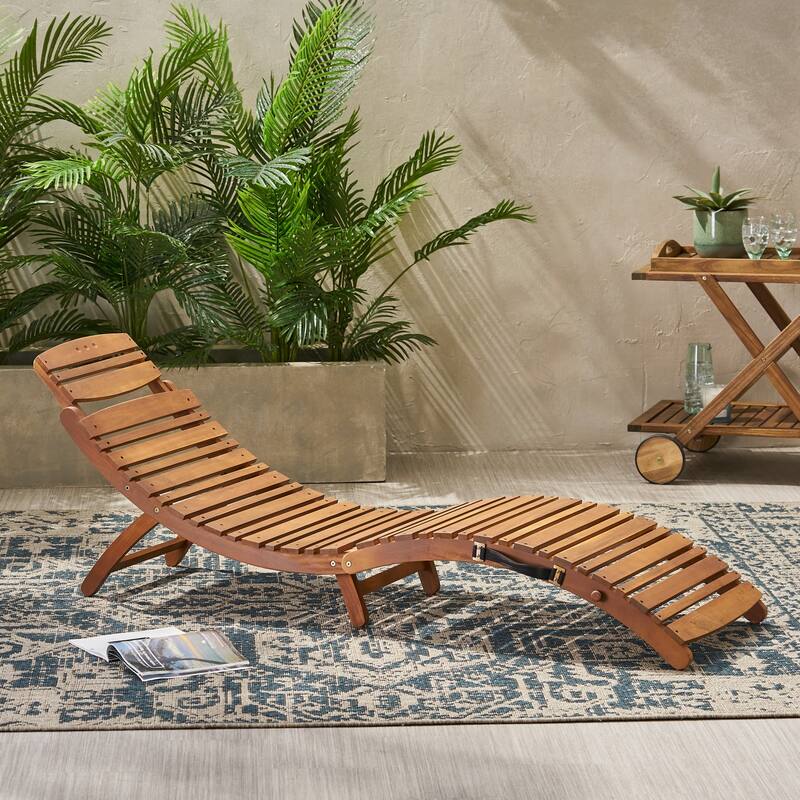 Slat Design Wooden Outdoor Folding Chaise Lounge Chair