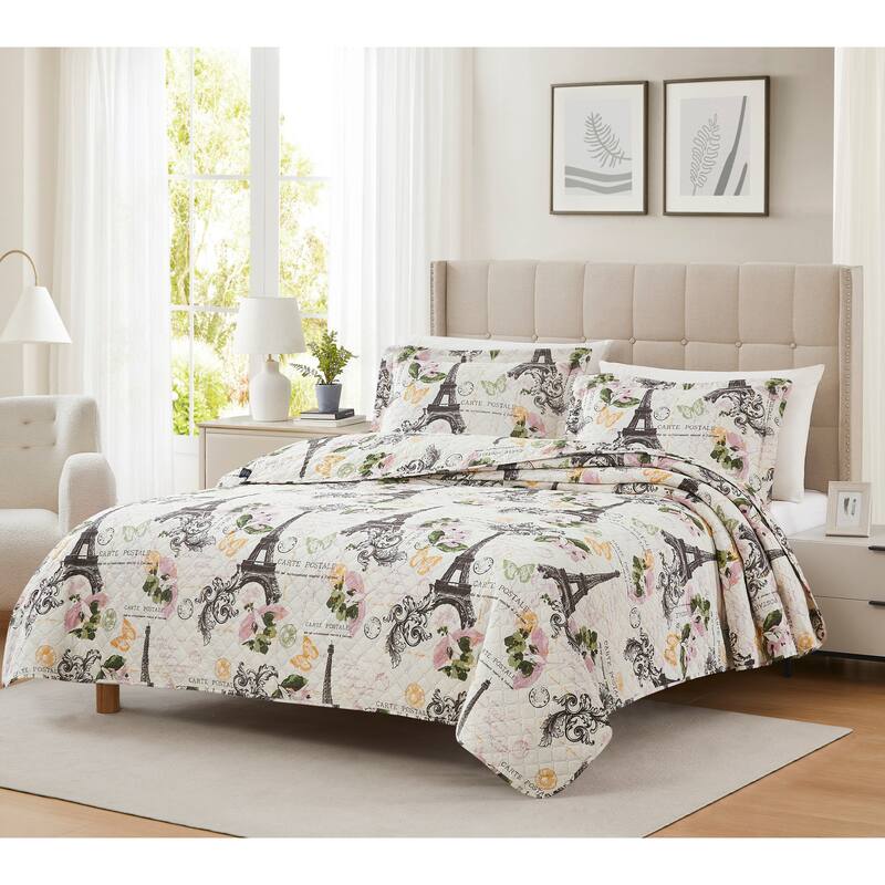 Hudson Vintage Paris 3pc Pinsonic Quilt - Queen - 3 Piece