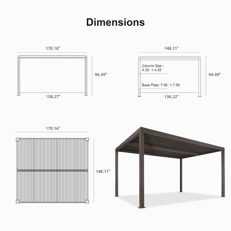 PURPLE LEAF Louvered Pergola with Solar Lights Hardtop Gazebo for Patio