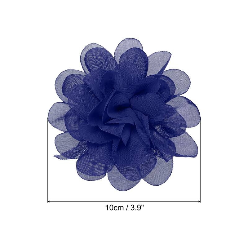 10Pcs Chiffon Flowers Fabric Flower Sewing Fabric Appliques - Dark Blue - 3.9"