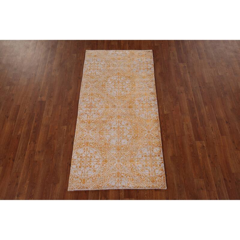 All-Over Abstract Oriental Accent Rug Hand-Knotted Wool Carpet - 2'8" x 5'5"