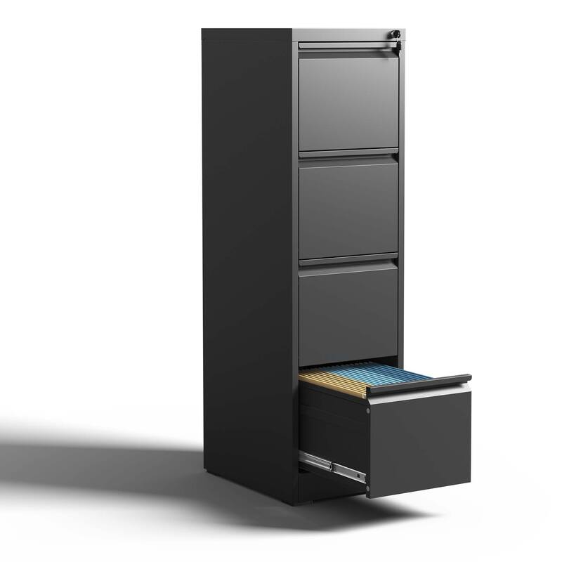 Modern Filing Cabinet, Vertical Filing Cabinet with 4 Drawers, Anti-Tilt System and Locks, for Home Office, White - Black