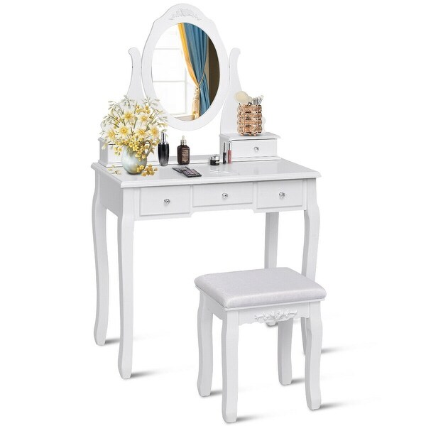 Shop Costway Wooden Vanity Jewelry Makeup Dressing Table ...