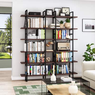 Davee Dark Walnut Color Room 6-Tiers Divider Bookcase - 85" H x 70" W x 12.6" D