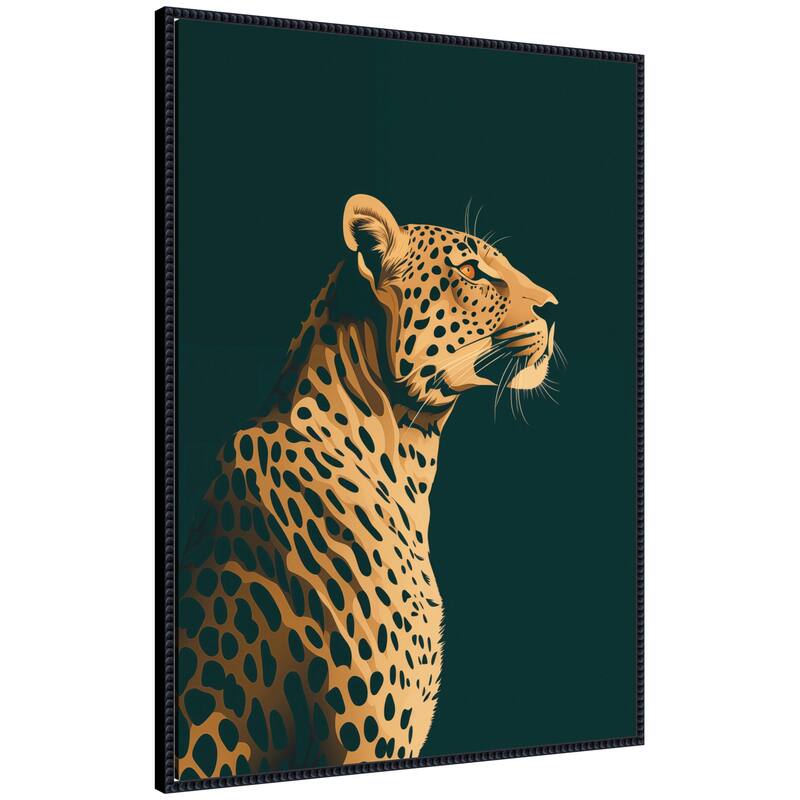 Kate and Laurel Emerald Gilded Cheetah by The Creative Bunch Studio Framed Canvas Wall Art Print - 28x38 - Black