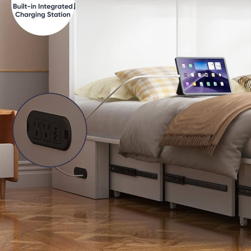 Mixoy Modern Murphy Bed Queen Size with Charging,Optional Mattress