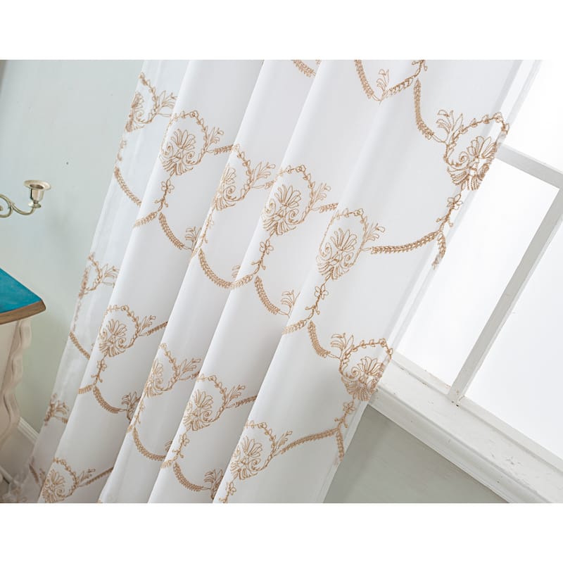 Embroidered Window Curtain Panel with Attached Valance 90"
