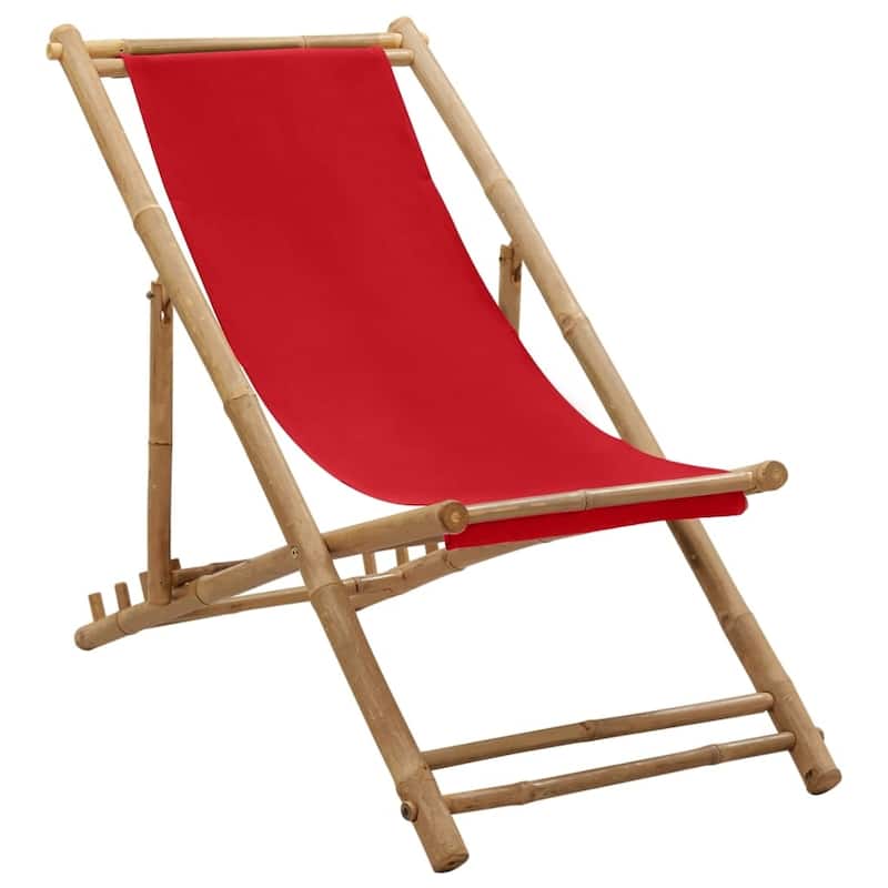 vidaXL Patio Deck Chair Sling Chair for Balcony Deck Porch Bamboo and Canvas - 23.6" x (42.5"-48.4") x (24.4"-36.6") - Red