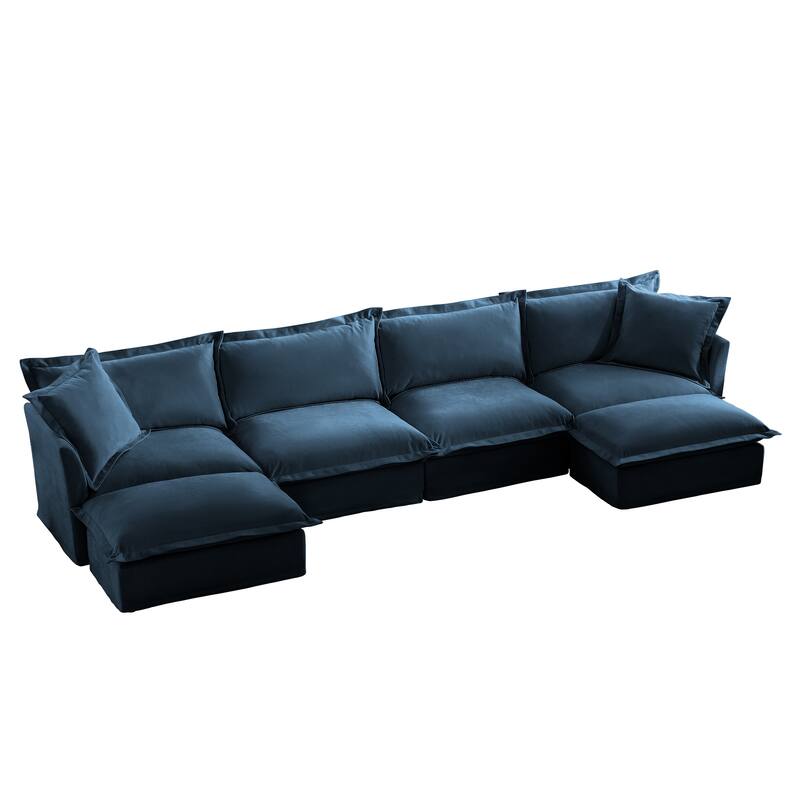 156.6" Chenille U-Shaped Sectional with 4-Seater and French Edge Pillows & Cloud Cushions
