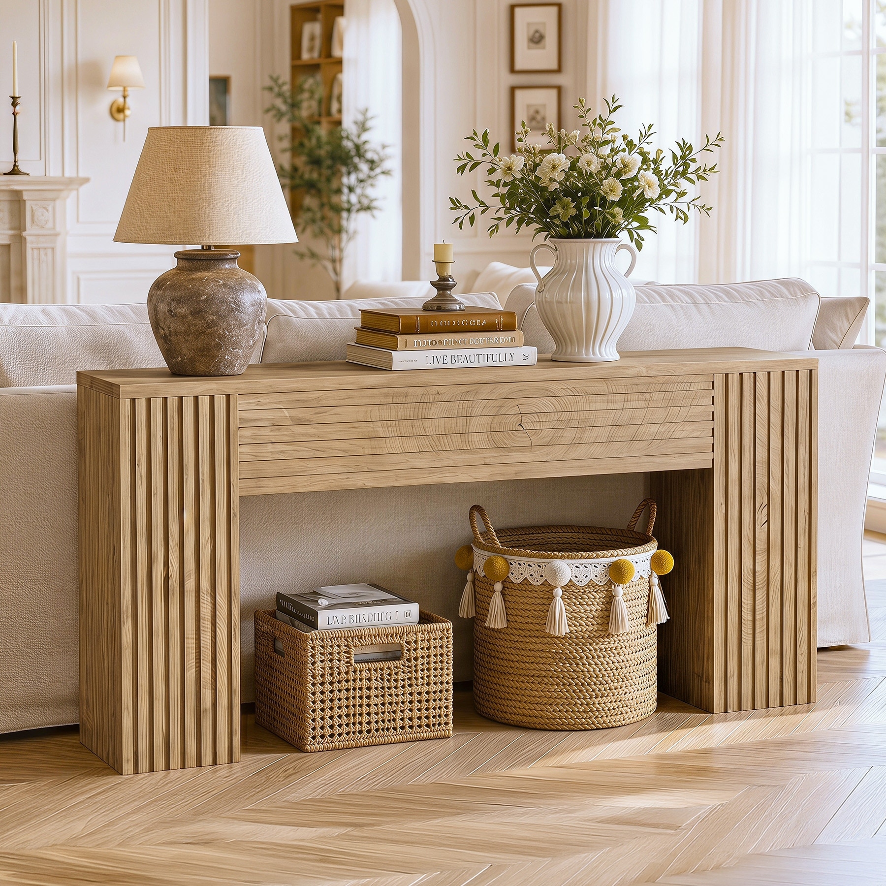 Farmhouse Narrow Entryway Table Behind Couch for Living Room
