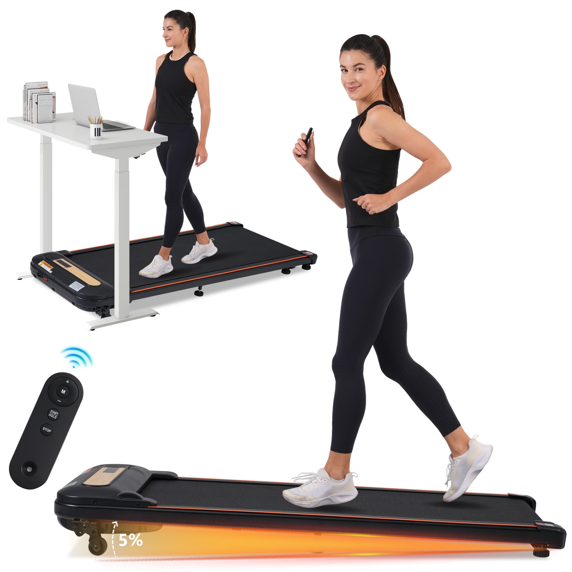 Wood Grain Decoration Treadmill with Remote Control,Under Desk Walking Treadmillfor Walking Running for Home,Black