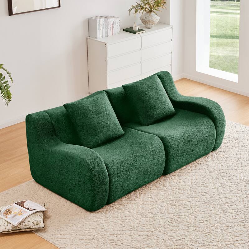 Anmytek Plush Cozy Teddy Fabric Boneless Sofa Anti-Slip Streamlined Design No-Assembly