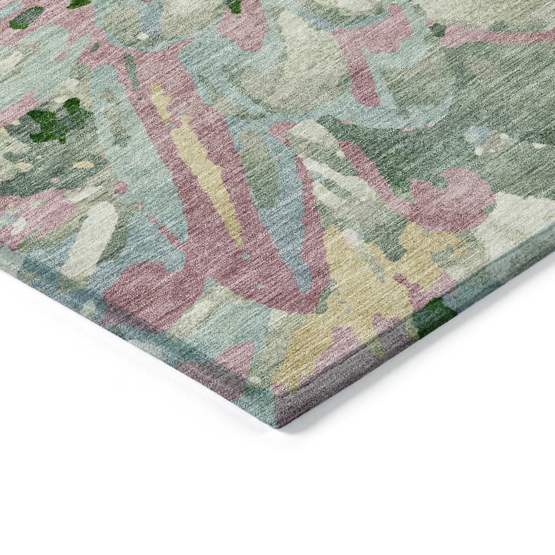 Machine Washable Indoor/ Outdoor Abstract Floral Chantille Rug