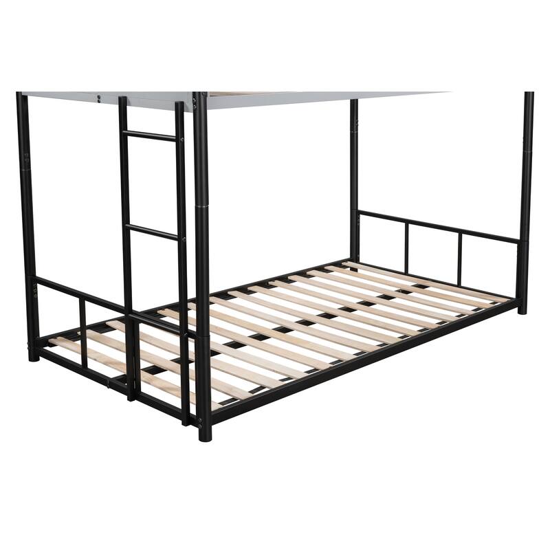 Durable Twin Over Twin Metal Bunk Bed with Guardrail and Vent Board