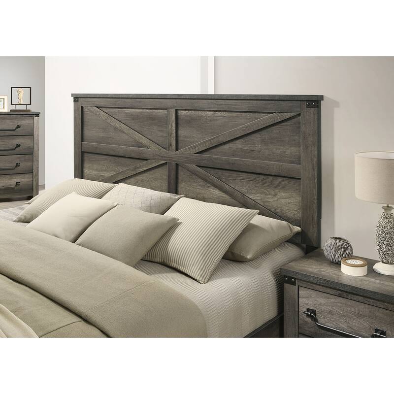 Queen Size Engineered Wood Platform Bed Set with Farmhouse Headboard and 2 Nightstands
