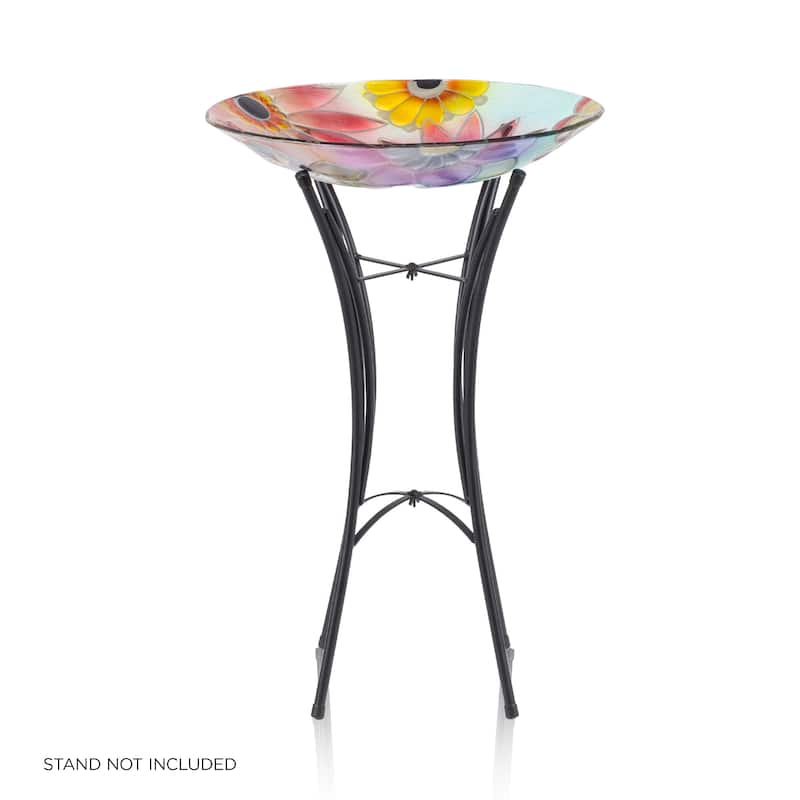 Alpine Corporation 18" Round Outdoor Birdbath Bowl Topper with Colorful Painted Flowers Design