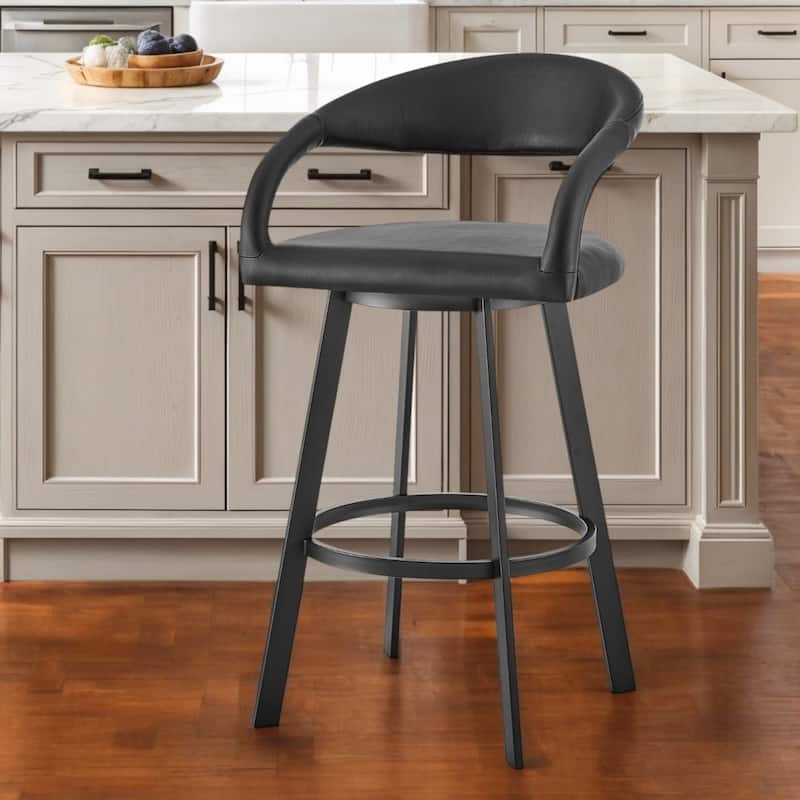 HomeRoots 26" Black Faux Leather and Iron Low Back Counter Height Swivel Bar Chair - Counter Height - Single - Black
