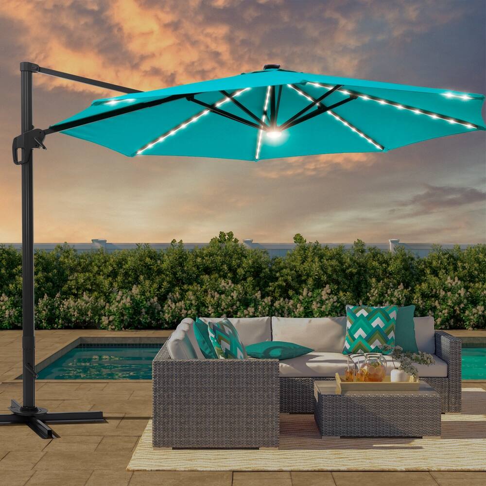 LIVOOSUN 11FT LED Patio Cantilever Umbrella w/Cross Base