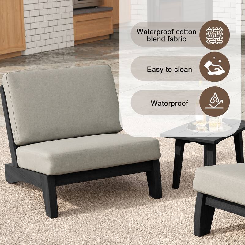 4 Set Outdoor Patio Teak Wood Club Chairs Loveseat with Cushion