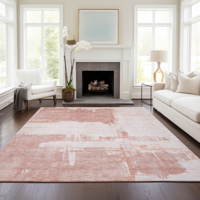 Machine Washable Indoor/ Outdoor Chantille Abstract Modern Rug - Blush - 9' x 12'