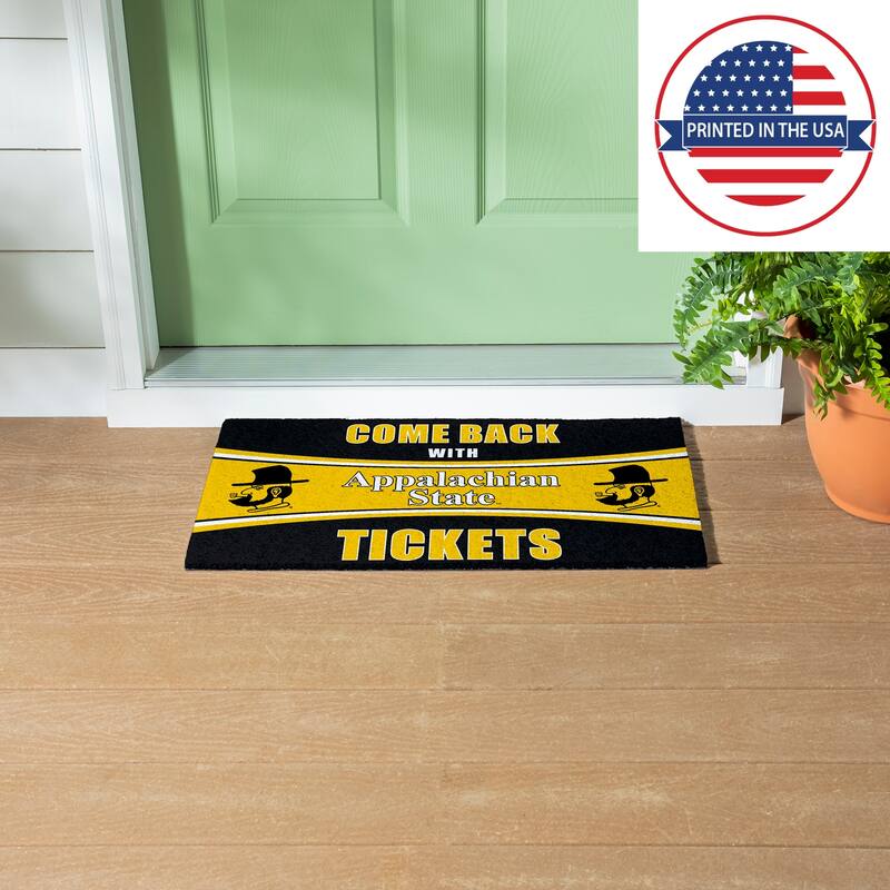 Appalachian State University 28 in. x 16 in. PVC "Come Back With Tickets" Trapper Door Mat