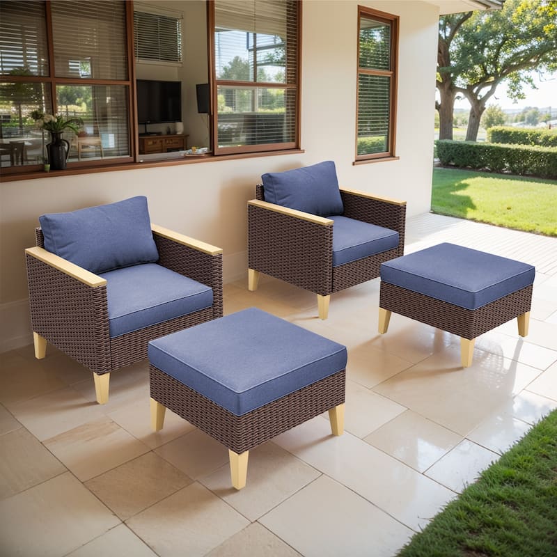 Patio Arm Chair Ottoman Chair Cushion - Blue - Brown