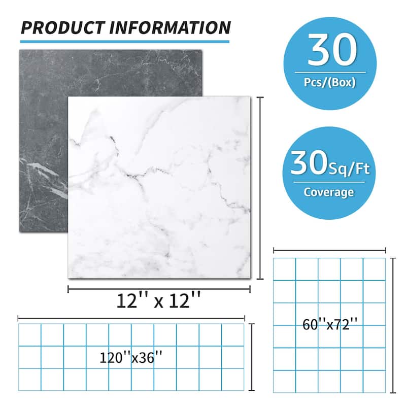 Art3d 12'' x 12'' Peel and Stick Vinyl Floor Tiles,Self Adhesive Flooring,30 Sq. Ft, Black & White Marble (15 Tiles per Color)