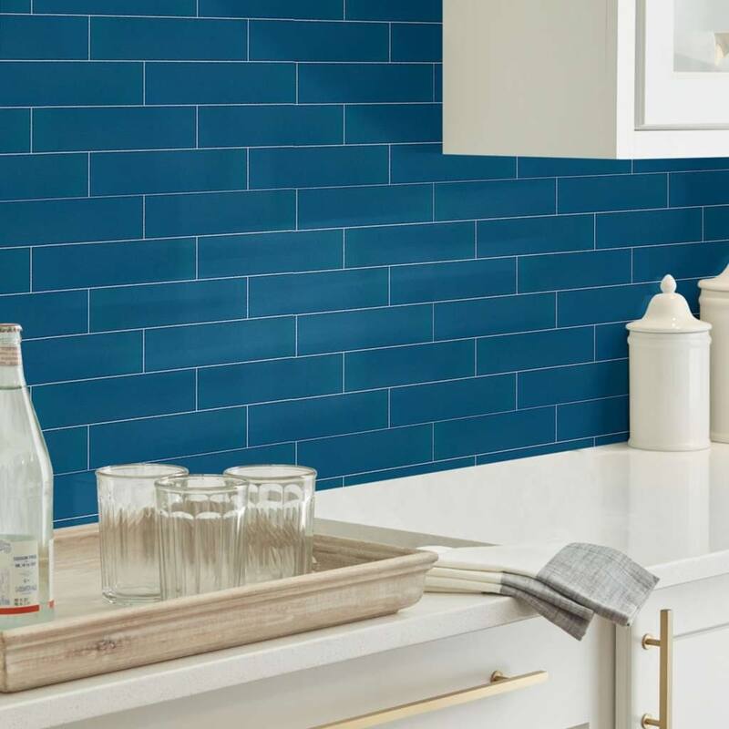 Shaw Lane Ave - 4" x 16" Rectangle Tile - Glossy Porcelain Visual - - Deep Sea