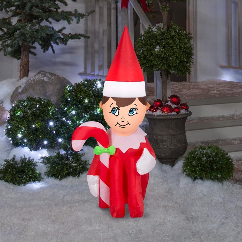 Airblown-Elf on the Shelf Hugging Candy Cane-SM-EOTS