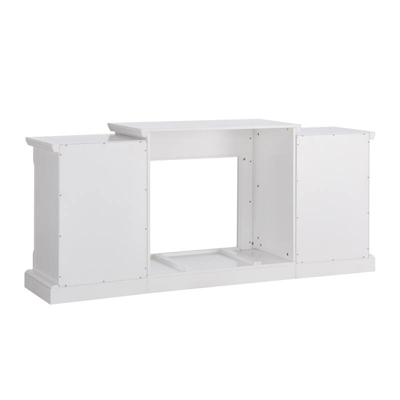 SEI Furniture Remote Controlled LED Electric Fireplace with Mantel in White Stone and Storage