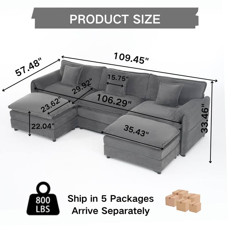 Oversized Deep Seat Sectional Sofa,Modern Chenille Cloud Couch,Modular Sofa for Living Room Bedroom Apartment Office