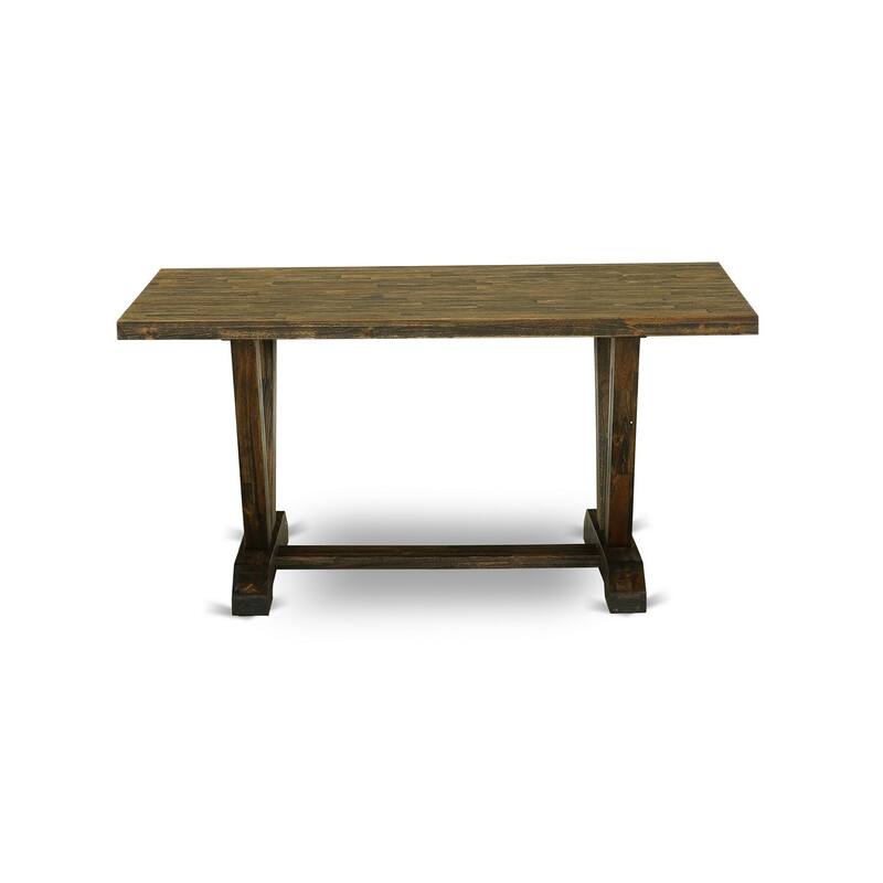 HomeStock 7-Piece Rectangle Distressed Jacobean Finish Solid Wood Top Dining Table with 6 Parson-Chairs