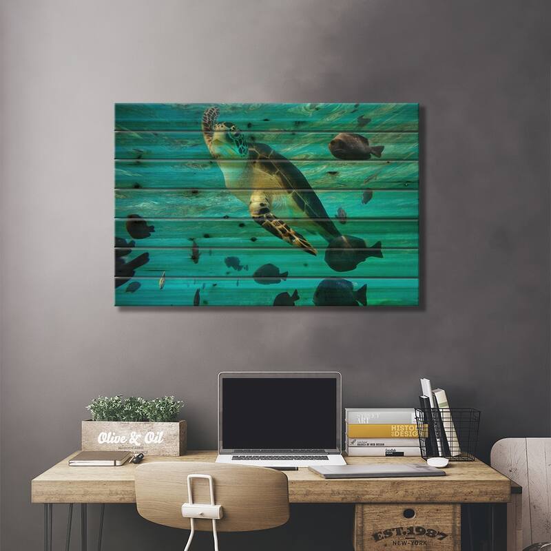 Green Sea Turtle, Balicasag Island, Philippines III Print On Wood by Tim Fitzharris - Multi-Color