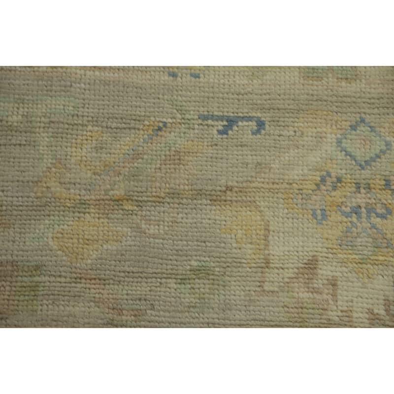 Vegetable Dye Green Oushak Turkish Area Rug, Floral Geometric Carpet - 11' 9'' X 9' 1''