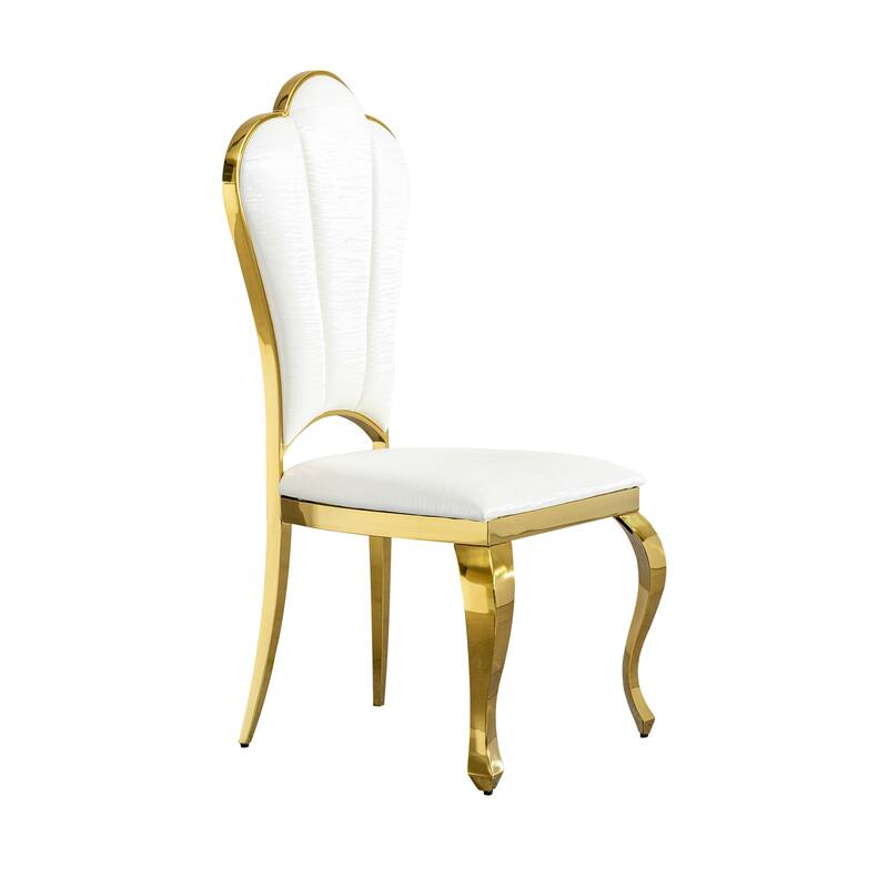 Dining Chair Set (2pcs) - Gold Stainless Steel Legs, White PU Leather