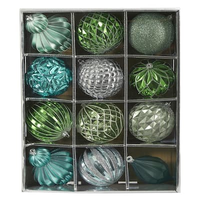Holiday Lux Shatterproof, 12 Count Christmas Tree Ornament Set, 100mm