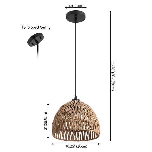 dimension image slide 17 of 19, Jigu 1-Light Woven Rattan/Iron LED Pendant, by JONATHAN Y