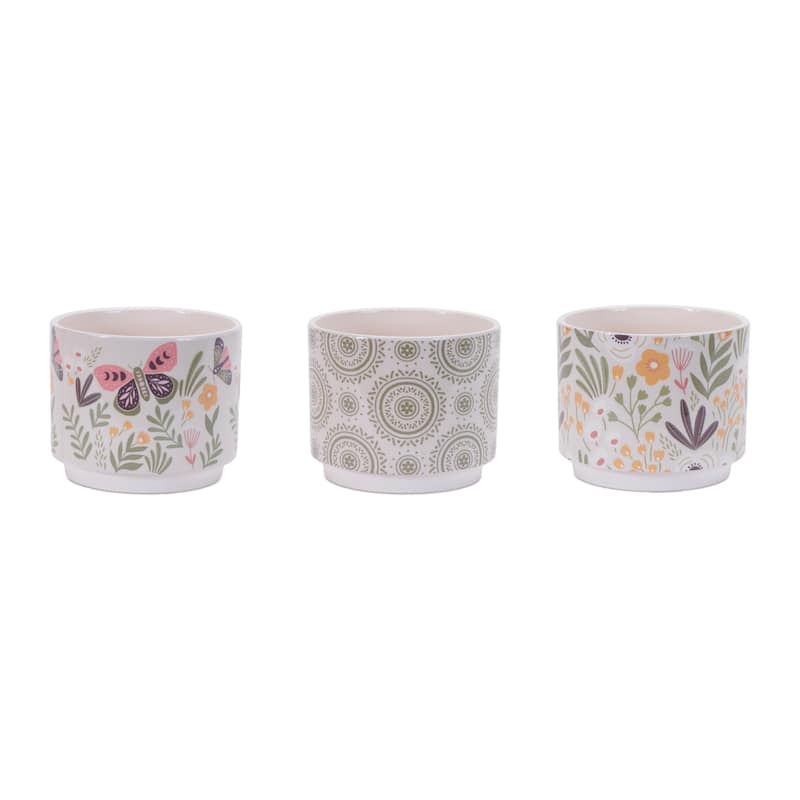 Stone Floral Patterned Planter (Set of 3)