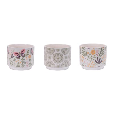 Stone Floral Patterned Planter (Set of 3)
