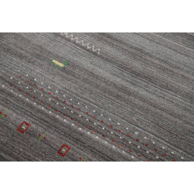 Hand Knotted Oriental 100% Wool Carpet Tribal Animal Pictorial Greys & Charcoal Gabbeh Area Rug - 9' 10'' X 7' 11''