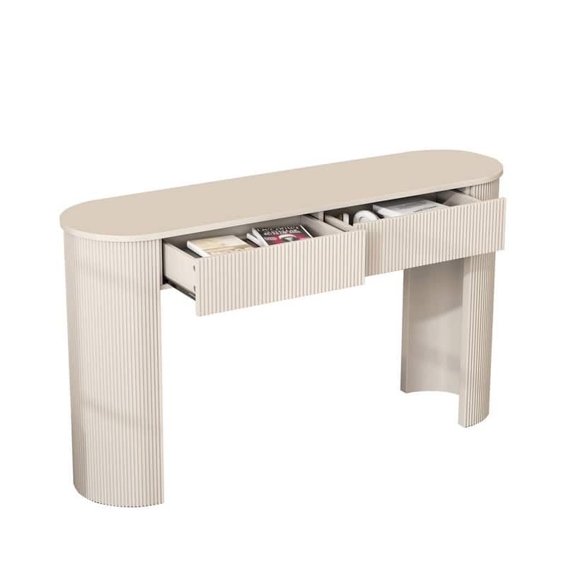 Fluted Design 54" Entryway Table with and Storage Drawers