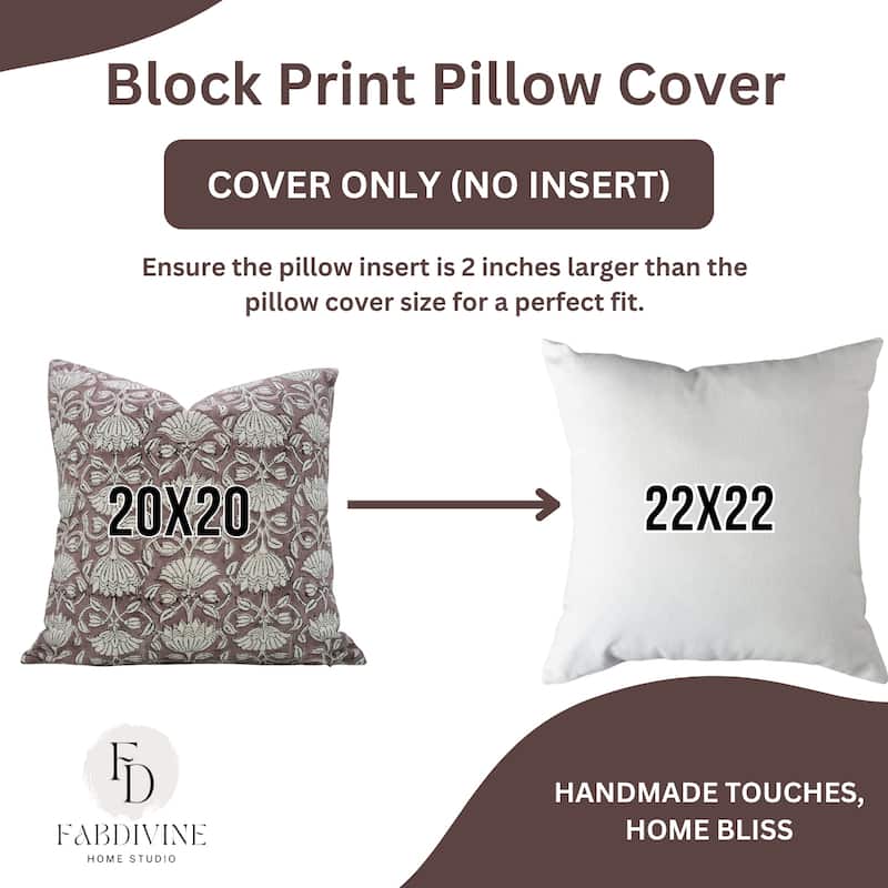 Fabdivine Decorative Floral Pillowcase Handmade Linen Block Print Accent for Sofa Kids Bed Rust Spring Décor, Sadabahar