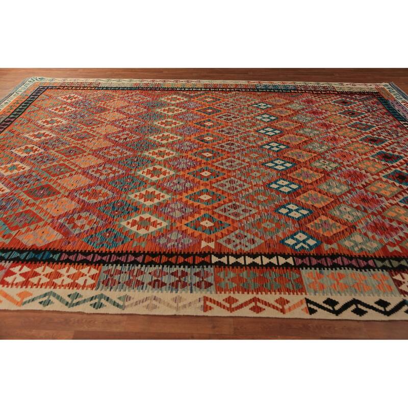 Reversible Kilim Oriental Area Rug Flatweave Wool Carpet - 10'4"x 13'0"