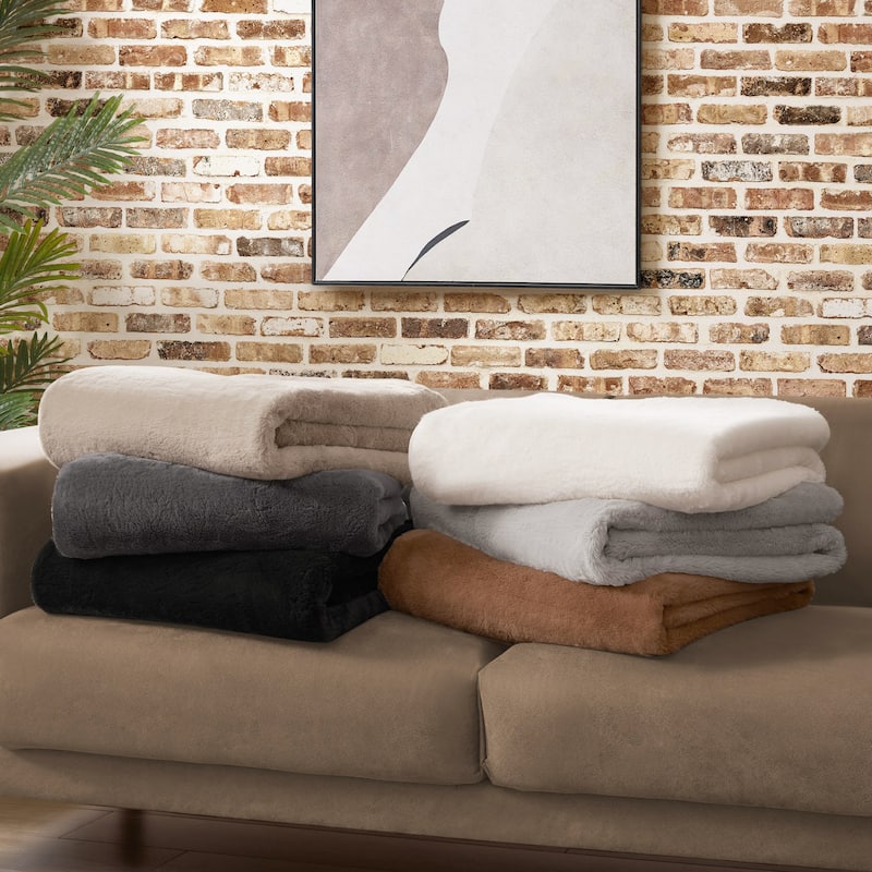 Lucky Brand Solid Synthetic Fur Rabbit 50" x 70" Throw Blanket