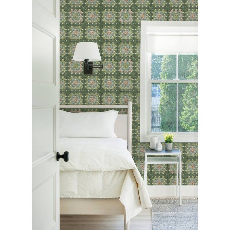 Chesapeake Maud Green Crochet Geometric Wallpaper